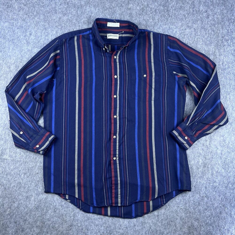 Vtg Saddlebred Men's Button Down Shirt Western Striped Single Needle Size Large